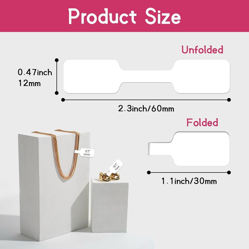 StickerTag 500 PCS Jewelry Price Tags Stickers Roll for Necklace Earring Price Identify, Self Adhesive White Blank Dumbbell Jewelry Tags Stickers for Bracelet, Ring, Clothing Display - Image 2